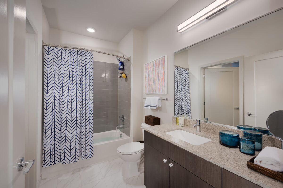 Apartments for Rent in Rockville - The Daley at Shady Grove Bathroom With Dual Shower and Tub, Modern Fixtures and Sleek Finishes